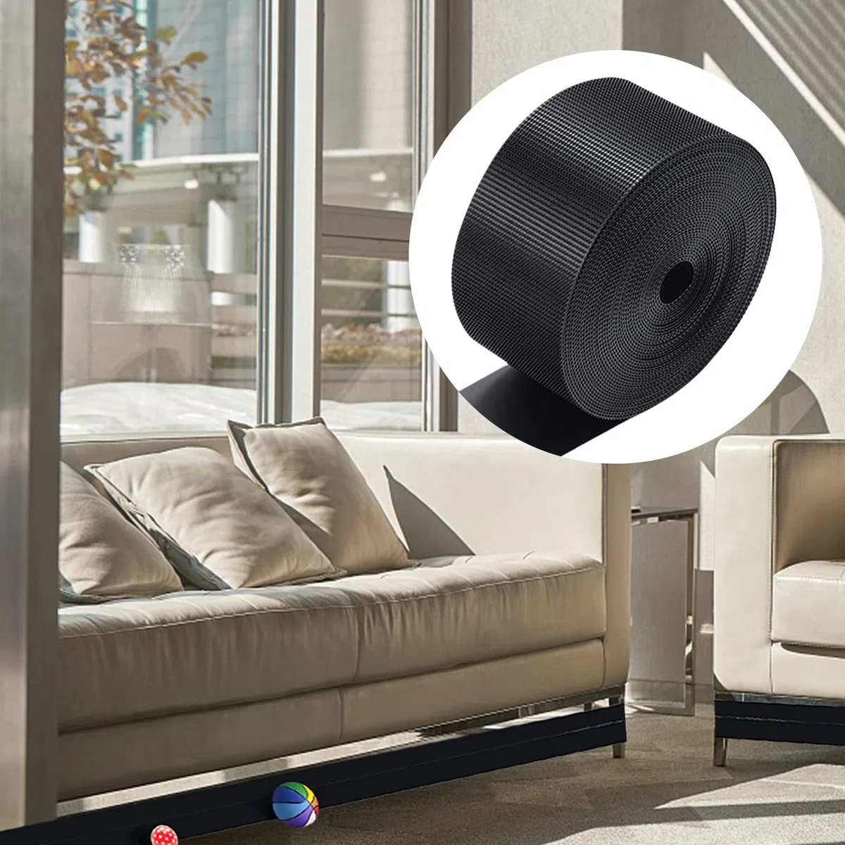 Bloccante giocattolo per mobili, Paraurti regolabili, colore nero, copridivano, sotto il blocco, per riporre animali domestici o giocattoli sotto il divano o il letto (larghezza 11 cm, 6 m)