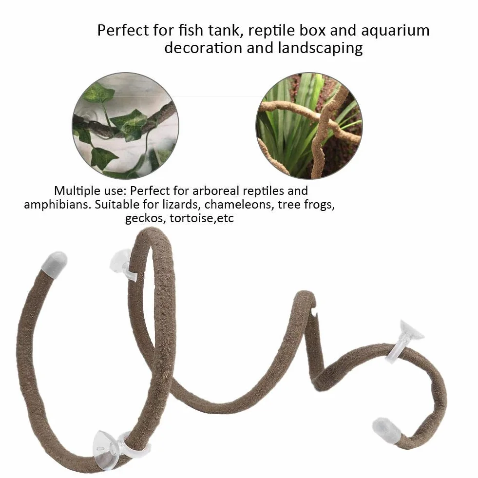 Reptile Vines 4.92ft Rettile Artificiale Flessibile Ramo rampicante Terrario Rattan Rettile Habitat Decor con Ventose per Arrampicata(L)