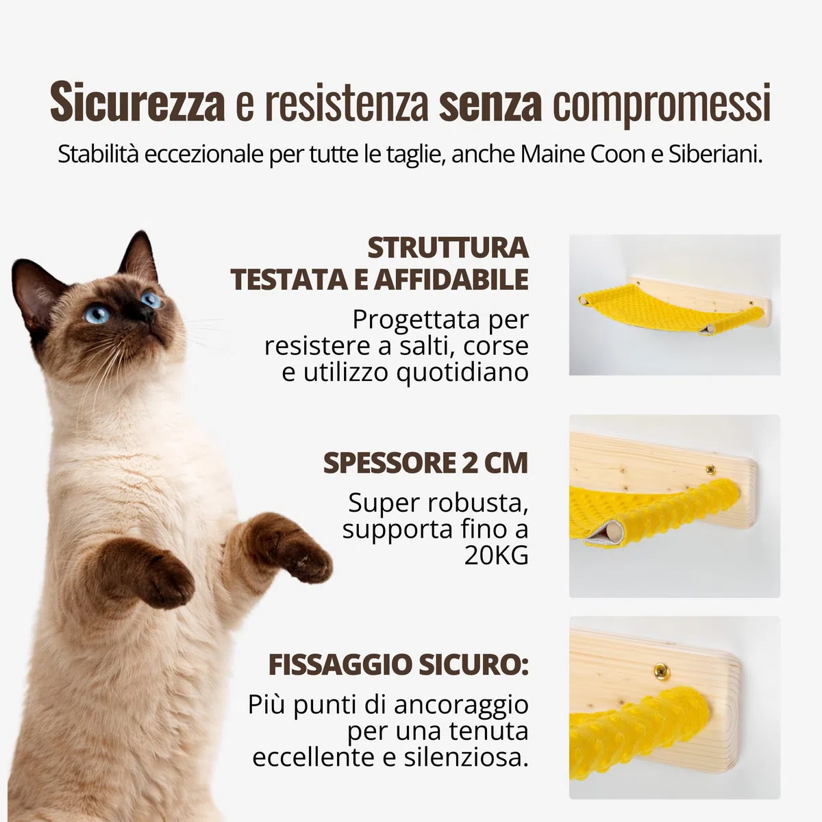 Amaca per Gatti in Legno d'Abete PEFC fatta a mano, Amaca Gatto con Telo Giallo Lavabile, Robusta e Confortevole per Rilassarsi, Dormire e Giocare, Supporta fino a 20 KG - Percorsipergatti
