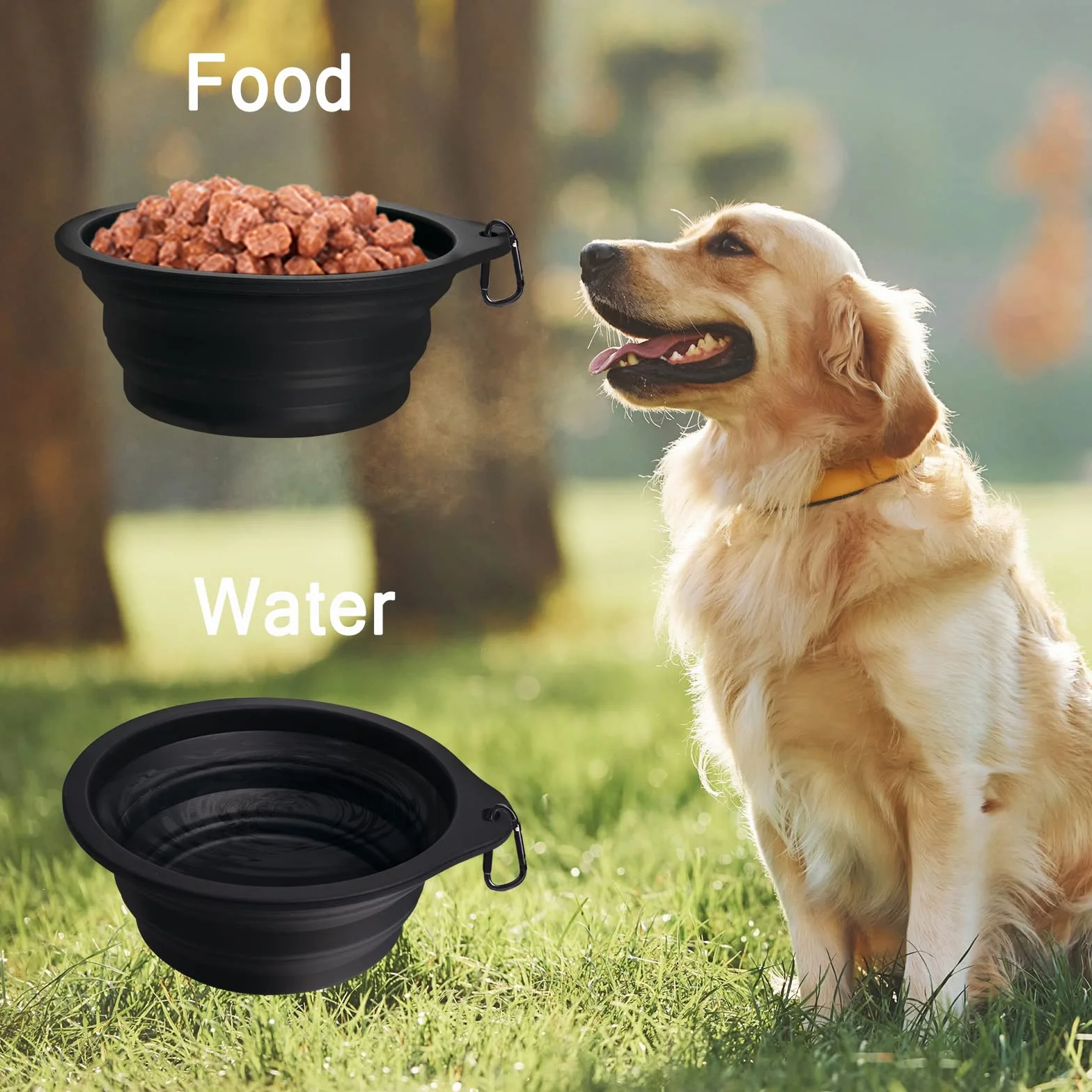 PetBonus Ciotole Pieghevole per Cani da Viaggio in Silicone, Ciotola da Viaggio Portatile con Moschettone, Piatto per Cibo e Acqua per Cani e Gatti, Lavabili in Lavastoviglie