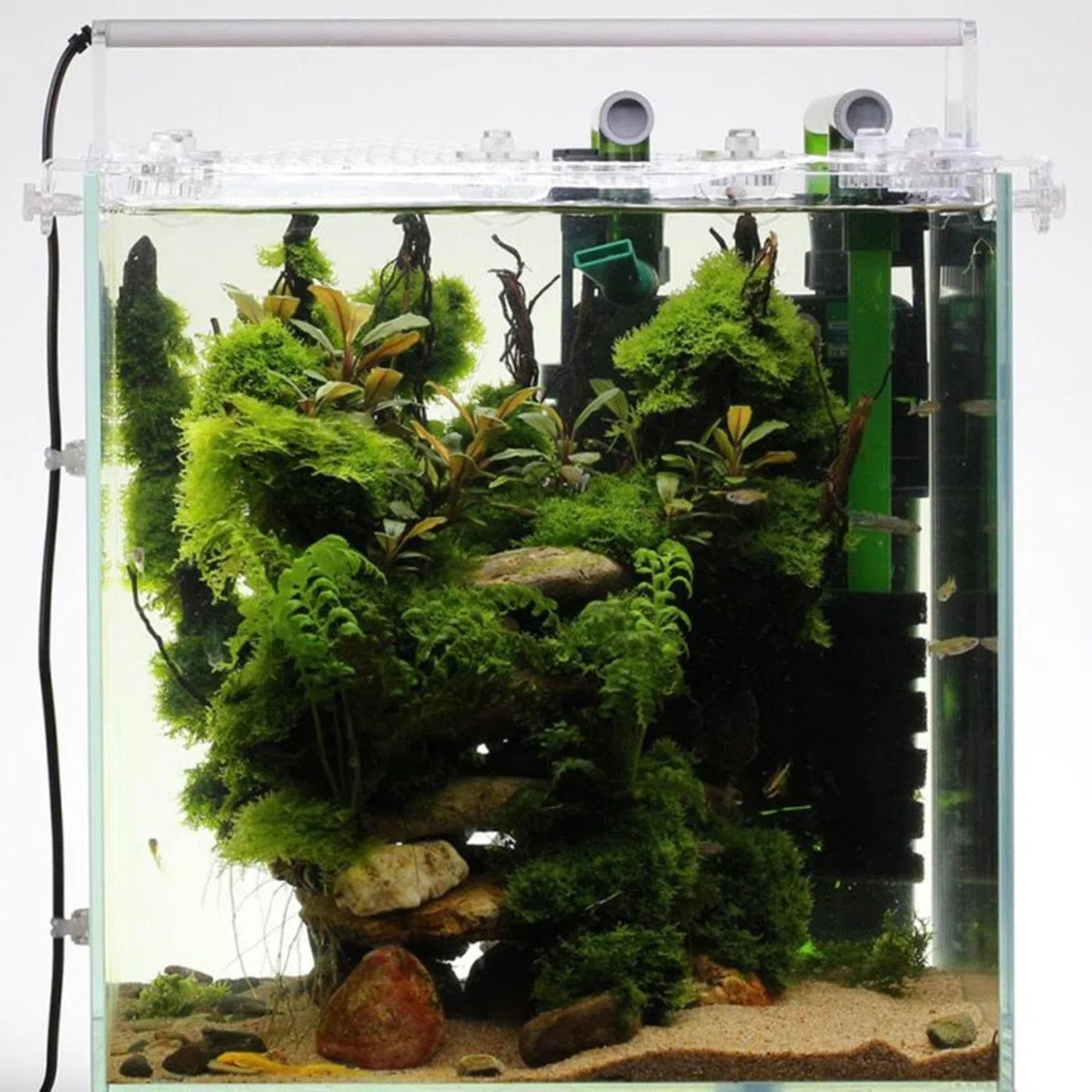 LOVIVER Rete Trasparente Rete Protezione Acquario Anti-Salto Fai-da-Te per acquari Schermo ad Aria Rete Portatile con Supporto Fisso Schermo 53x70cm