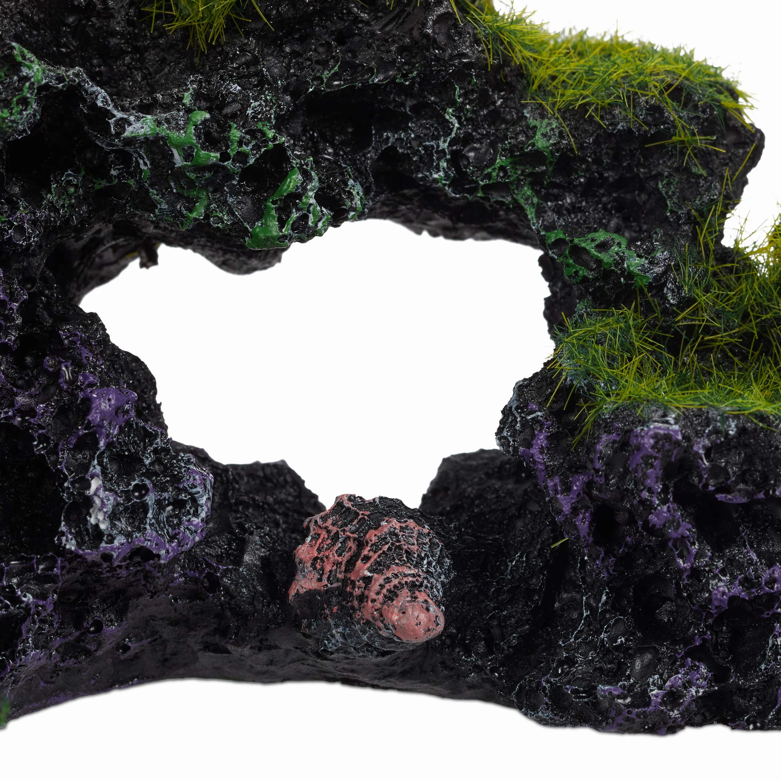 Relaxdays Decorazione per Acquario, Aspetto Naturale, Decorativo, Nascondiglio, Scogliera, Accessori,8,5x17cm,Nero-Verde