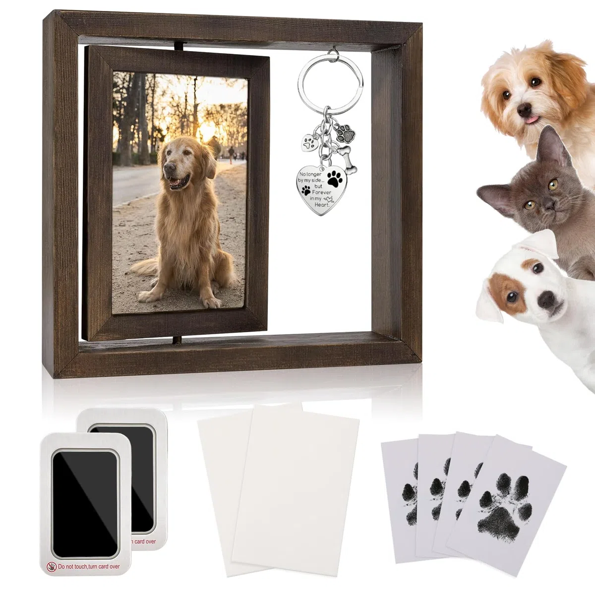 Set di Impronte per Cane e Gatto, Cornice Commemorativa per Cane e Gatto, 2 Cuscinetti per Impronte di Zampe di Animali, Set di Impronte per Neonati 0-6 Mesi, Mostra Due Immagini di 15x10 Cm