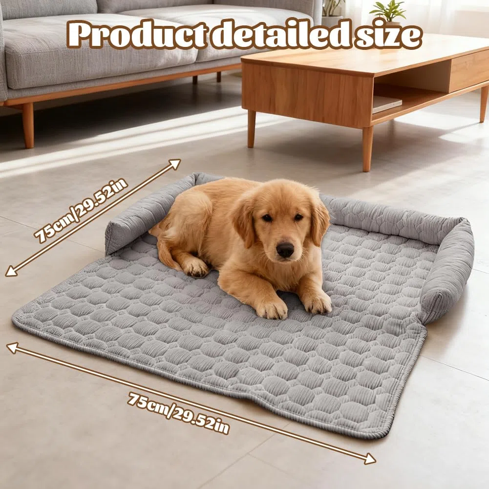 Divano Letto per Cani, 75x75cm Cuscino Morbido Lavabile per Cani, Cuccia per Cani per Divano con Bordo, Protezione Divano, Cuscino Cane Antiscivolo per Cani Piccoli e Medi e Gatti, Grigio Chiaro