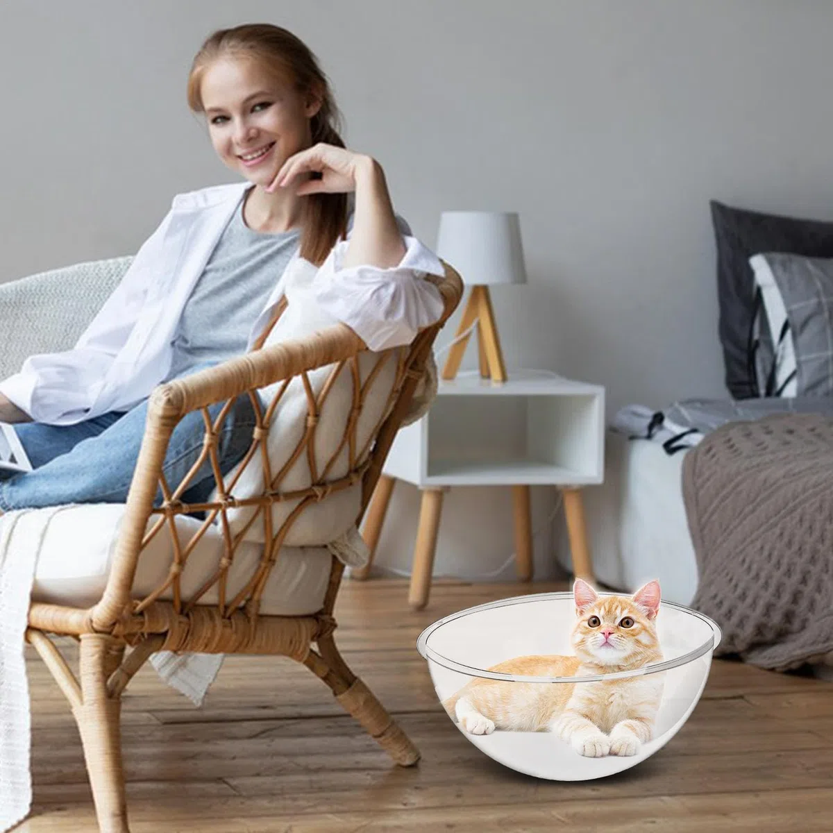 Maciun Letto Spaziale per Gatti in Acrilico Trasparente con Bordo Arrotondato e Cappuccio per Gatti di Qualsiasi Razza