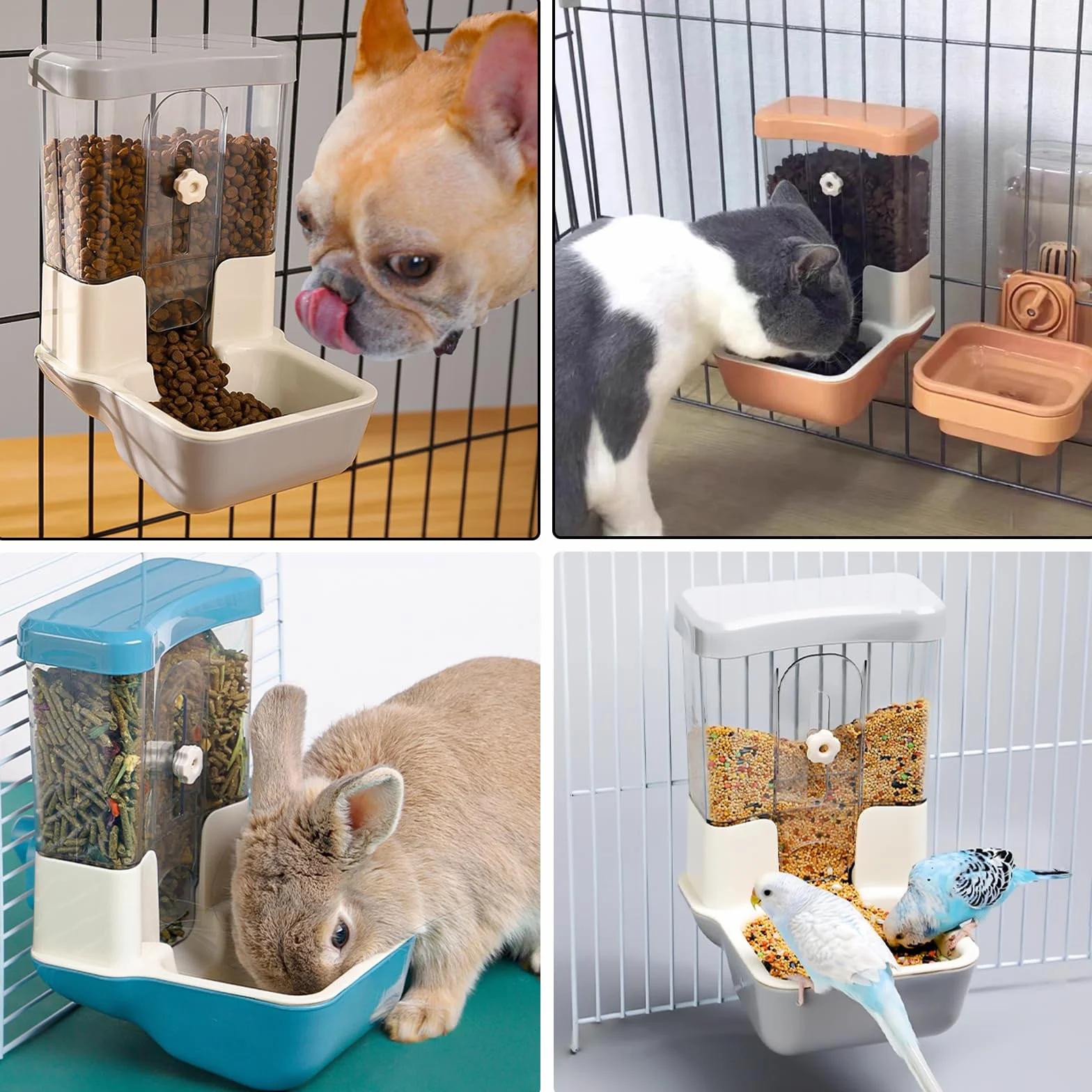Automatico di Alimentazione per Animali Domestici 800ml Distributore di Cibo Regolabile Senza Alimentazione per Piccoli Gabbia Conigliera Recinto per Animali Coniglio Cavia Cincillà Uccello (Grigio)