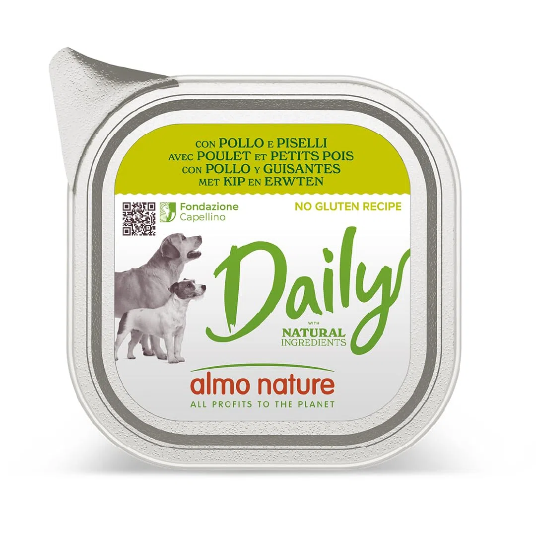Almo Nature Daily, Alimento Umido per Cani Adulti con Pollo e Piselli - 100g, Confezione da 32