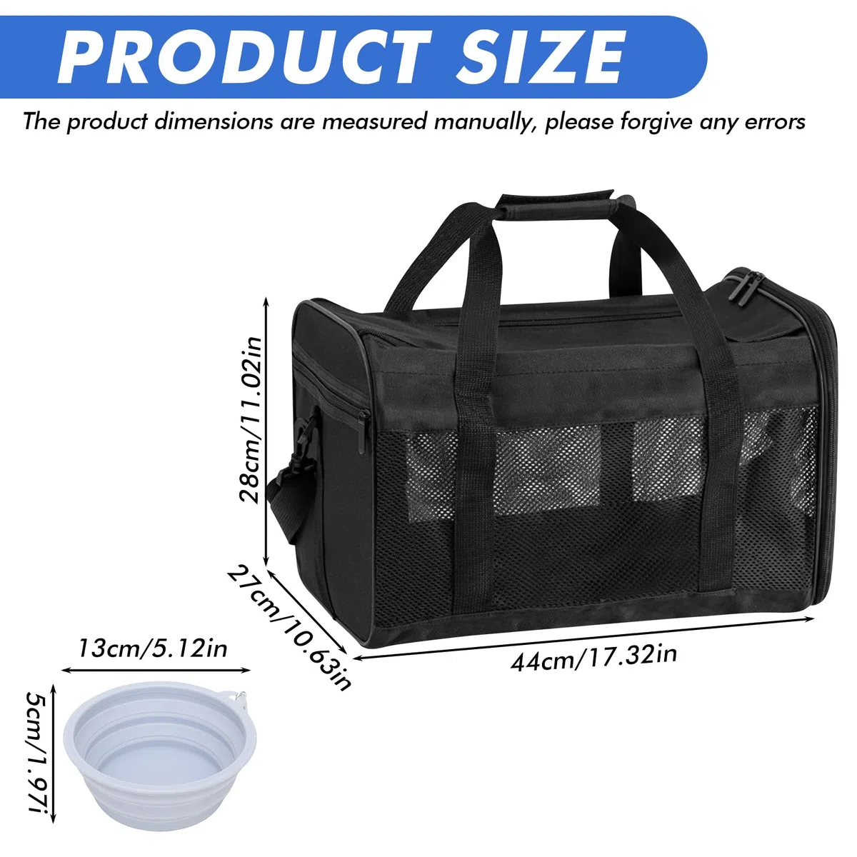 Trasportino per gatti pieghevole: borsa per gatti traspirante con ciotola per acqua portatile, pieghevole, trasportino per cani con tracolla, 42 x 27 x 28 cm