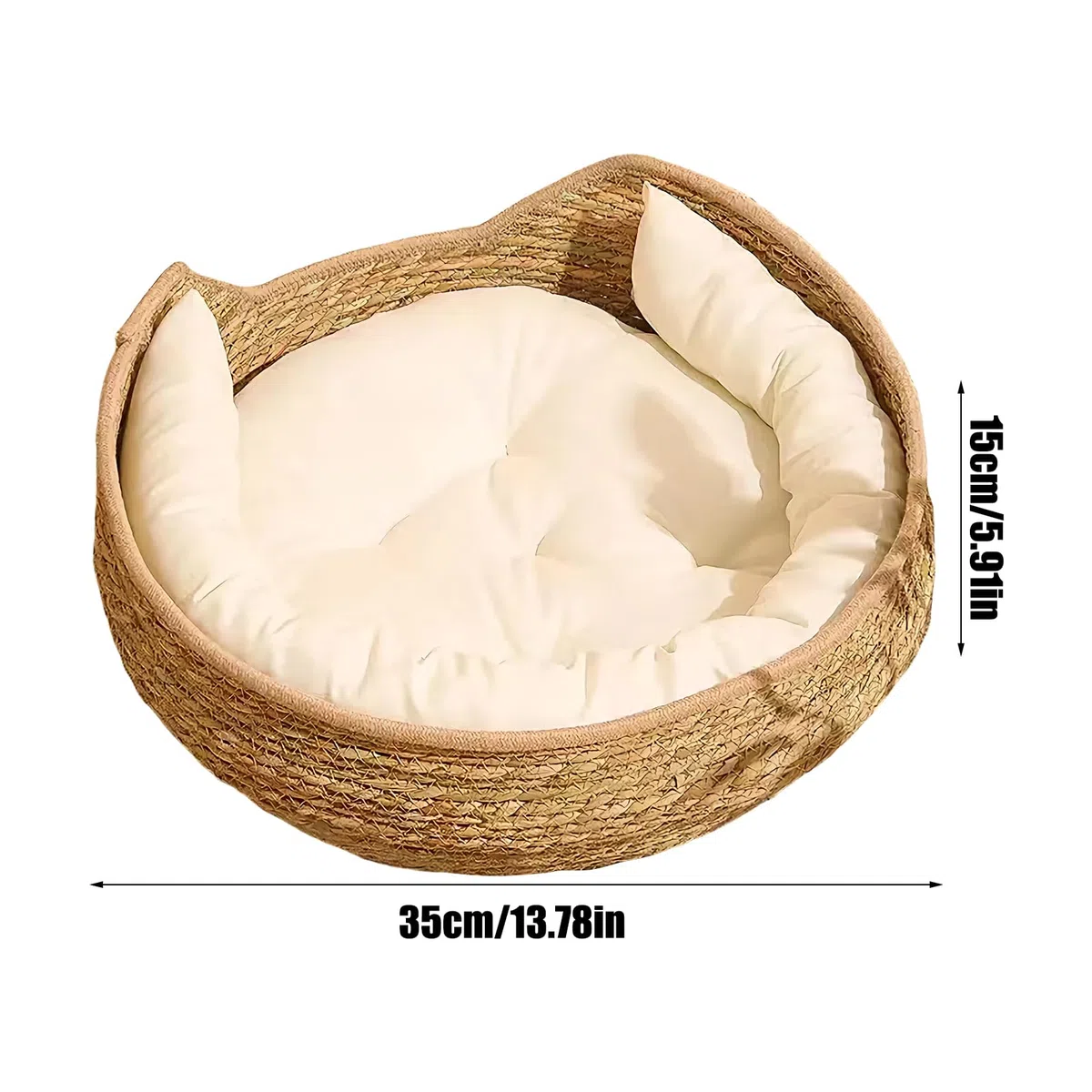 Cuccia per gatti in rattan, 35 cm, rotonda, in rattan fatto a mano, con in cotone, per tutte le stagioni
