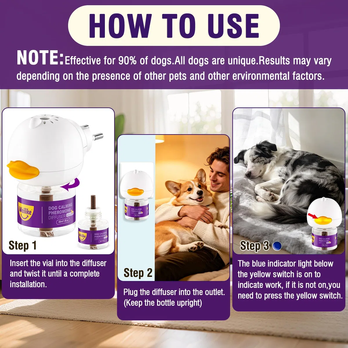 Diffusore di Feromoni Rilassanti per Cani,Sollievo Naturale dall'Ansia,Riduce Lo Stress e Favorisce Il Rilassamento,Formula Sicura ed Efficace,2 Ricariche