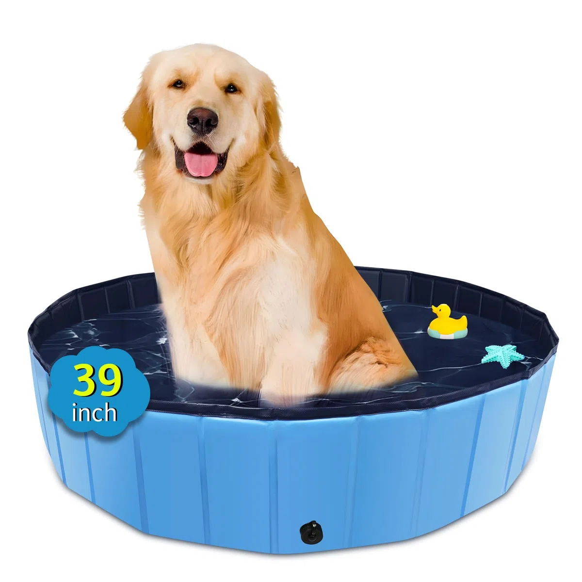 CACSPS Piscina per Cani Pieghevole, Piscina per Bambini da 100cm con plastica Dura, Vasca per Cani Antiscivolo per Cortile all'aperto (Blu)