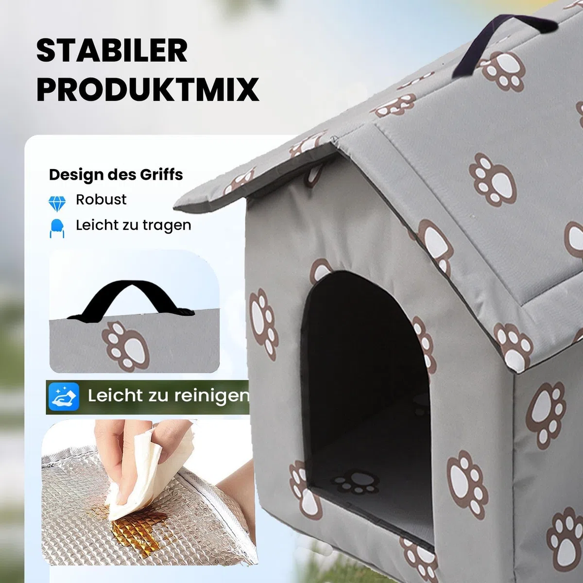 Casetta per Gatti per Esterni, Casetta per Gatti, Impermeabile, Cuccia Gatto Esterno Inverno con Tenda Timovibile (Grigio, M)