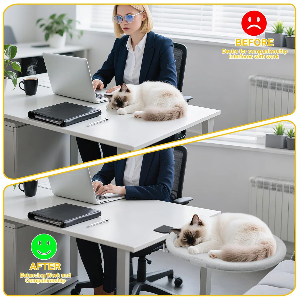 Yuning Lettino per Gatti da Scrivania Rotazione a 360°,Cuccia per Gatti da Scrivania per Ufficio e Lavoro,Amaca per gatti da Interni con 2 Lavabile Tappetini per Animali Domestici Fino a 20 kg(Grigio)