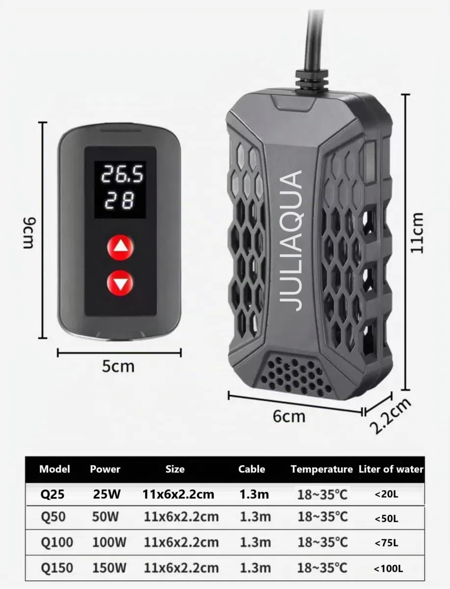 Riscaldamento per Acquario con Indicatore di Temperatura, Riscaldamento Eco, Regolabile, 25 W/50 W/100 W/150 W (Q-100 W)