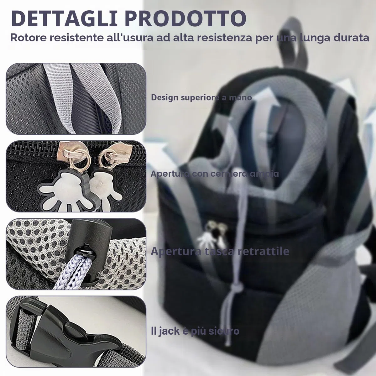 Zaino Traspirante per Cani e Gatti con Finestra, Trasporto Portatile Regolabile (Nero, M)