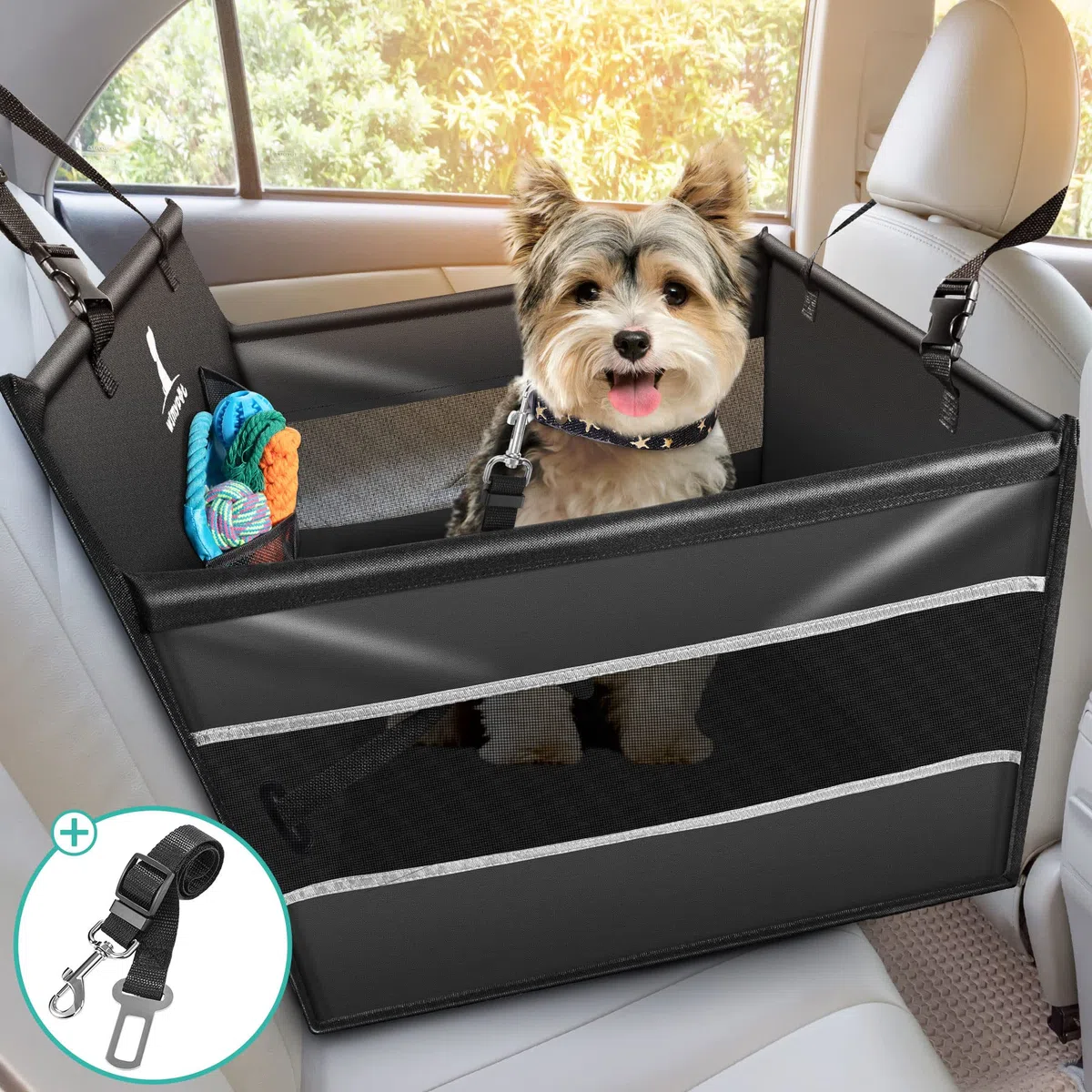 Seggiolino Auto per Cani con cintura di sicurezza, Seggiolino Auto per cani di piccola e media taglia, Coprisedile Impermeabile, Resistente agli Strappi, lavabile in lavatrice, 50x50x47cm