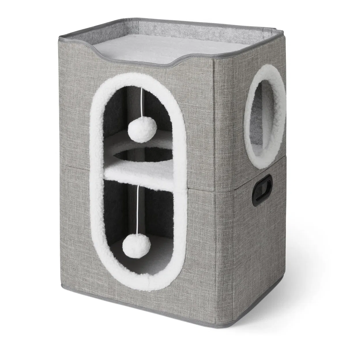 Amazon Basics - Casetta per Gatti a 2 Piani, Grotta per Gatti con Tappetino Tiragraffi e Pallina Morbida, Cucce Modulari a Cubo Pieghevoli per Gatti, 43,2cm x 35,6cm x 57,2cm, Grigio