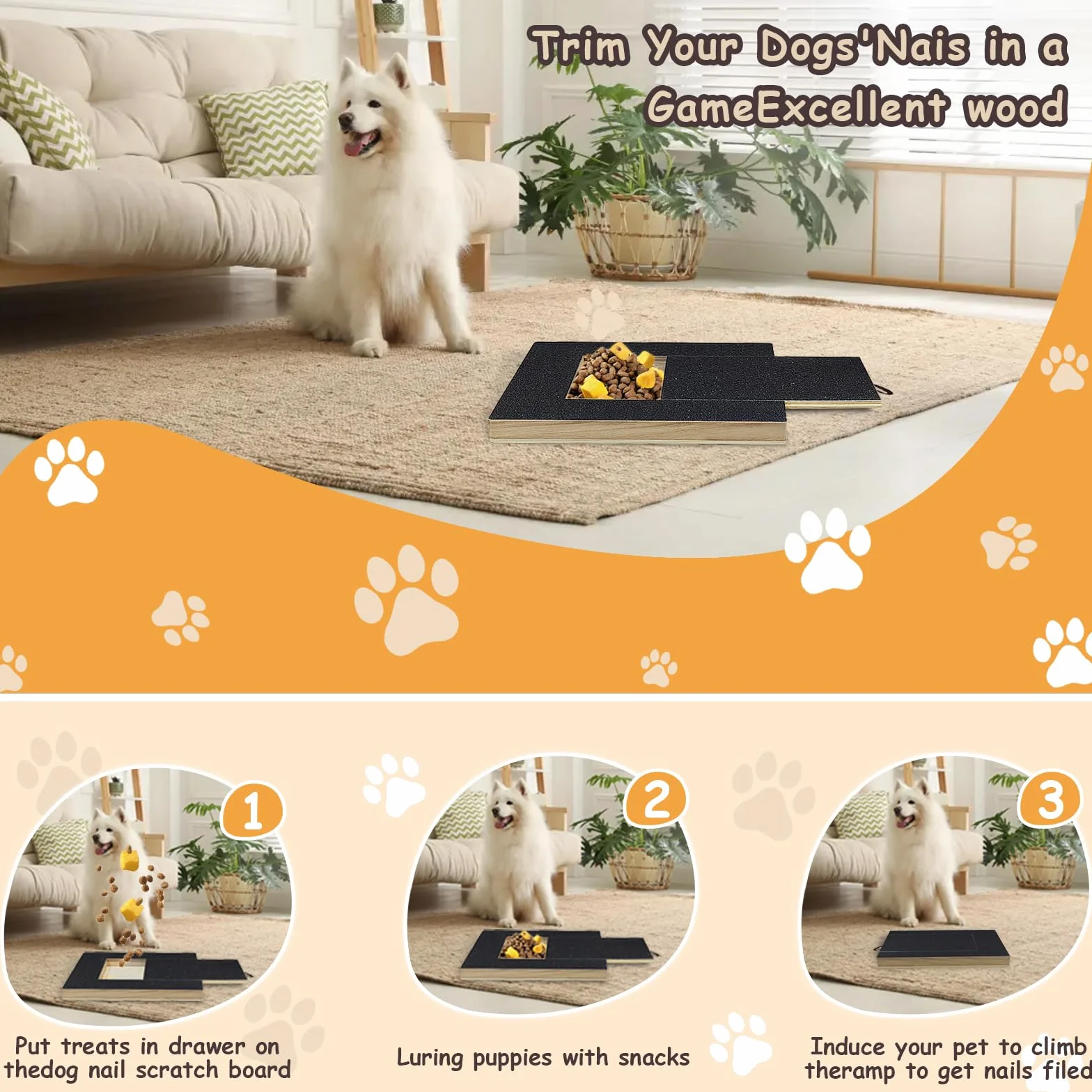 Levigatrice per Artigli per Cani Con Scatola per Snack e Contenitore, Piastra per Tiragraffi per Unghie Senza Stress, Tavola di Carta Vetrata, Scratch Board