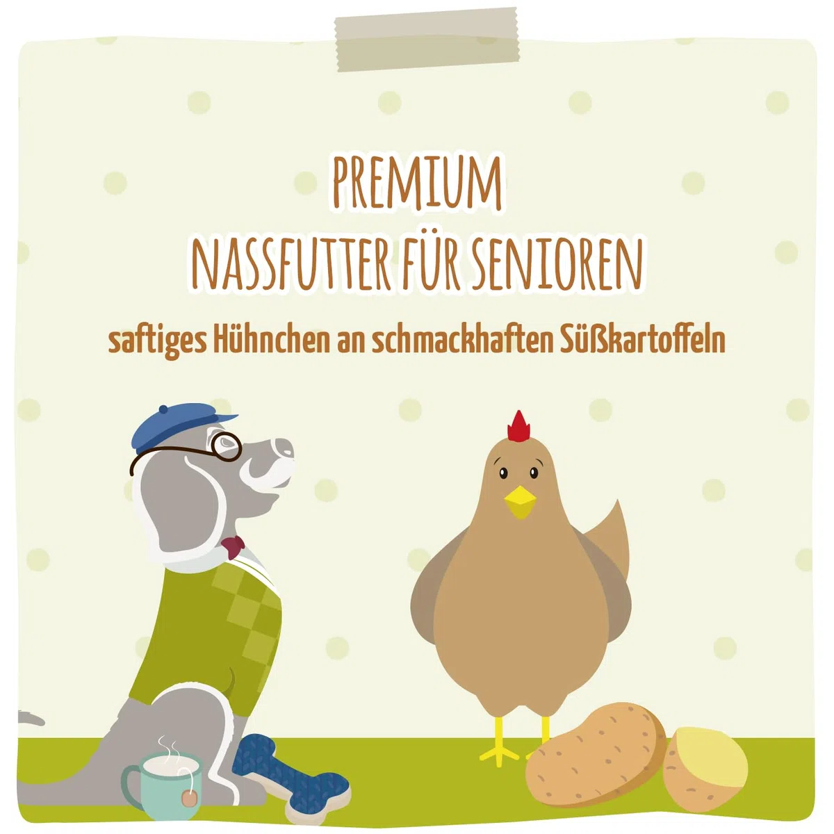 MjAMjAM - Cibo umido Premium per cani - Senior - succoso pollo con gustose patate dolci, confezione da 6 (6x200g), senza cereali