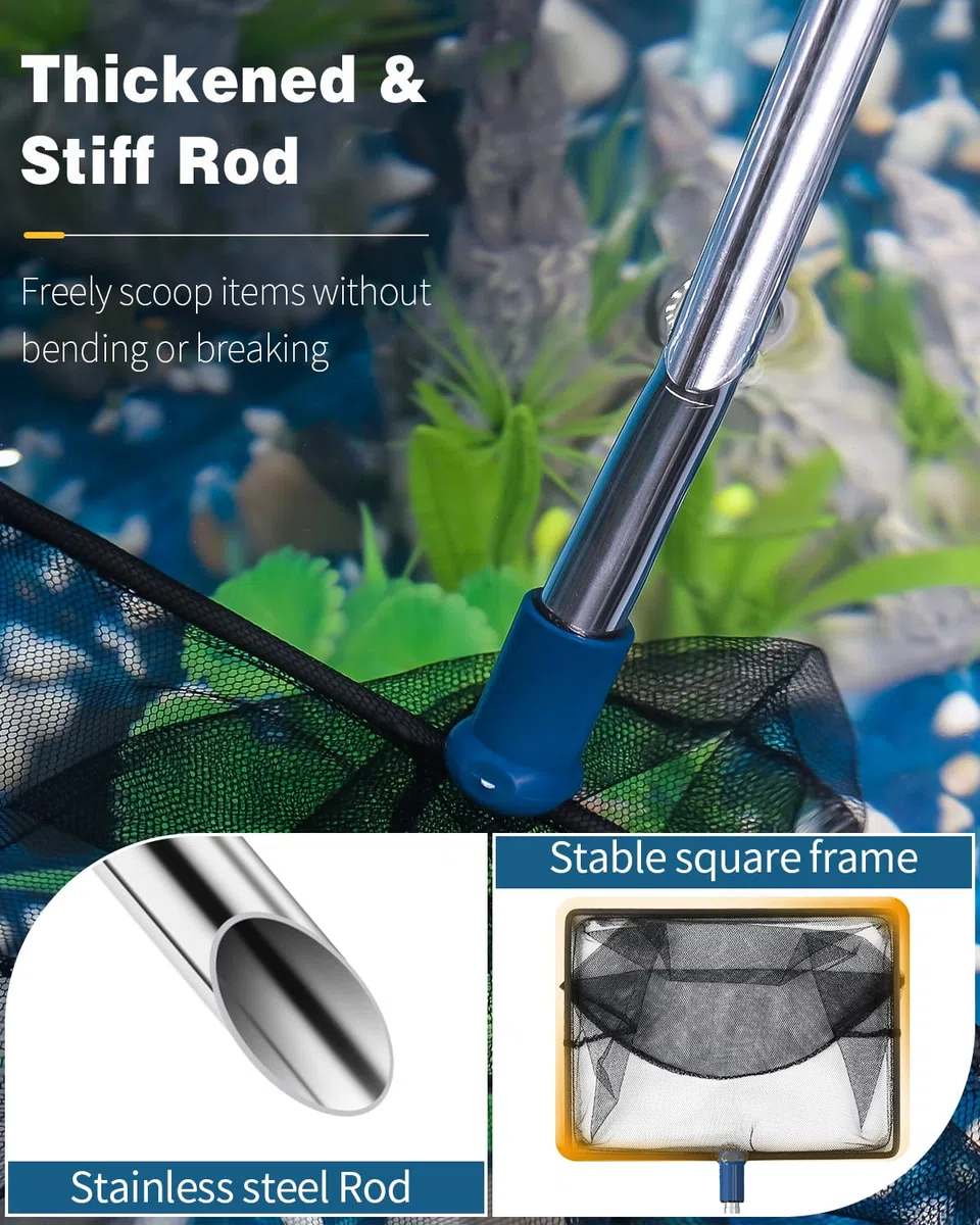 Pawfly Rete Per Pesci D'acquario Con Manico Telescopico In Acciaio Inox 20 Cm Grande Rete Quadrata A Maglie Fini Morbide Fanghi Residui Alimentari Rifiuti