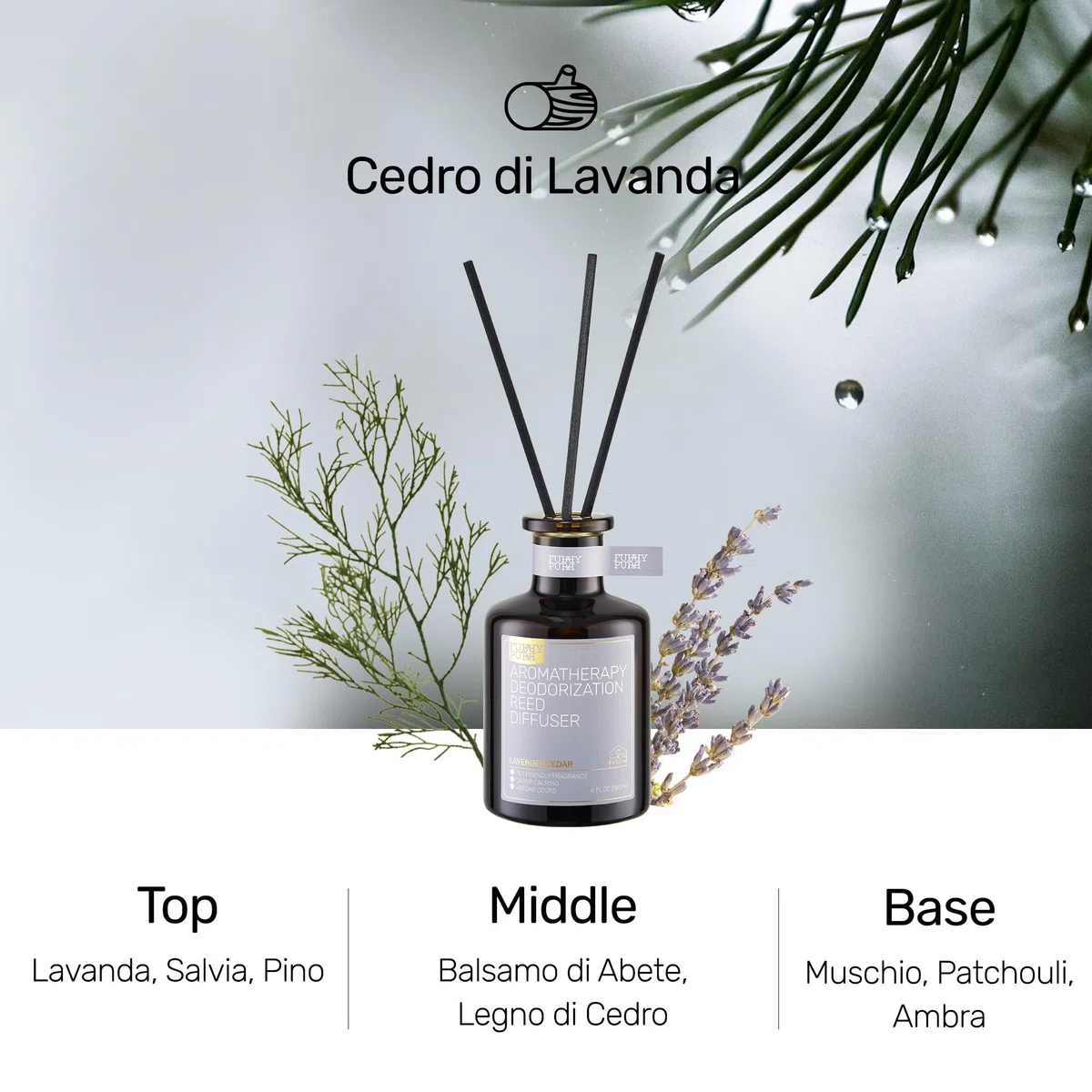Diffusore a Canna per Eliminazione Degli Odori Degli Animali Domestici, Lavanda Cedro, 180ml, Non Tossico e Animali Domestici Deodorante d'aria