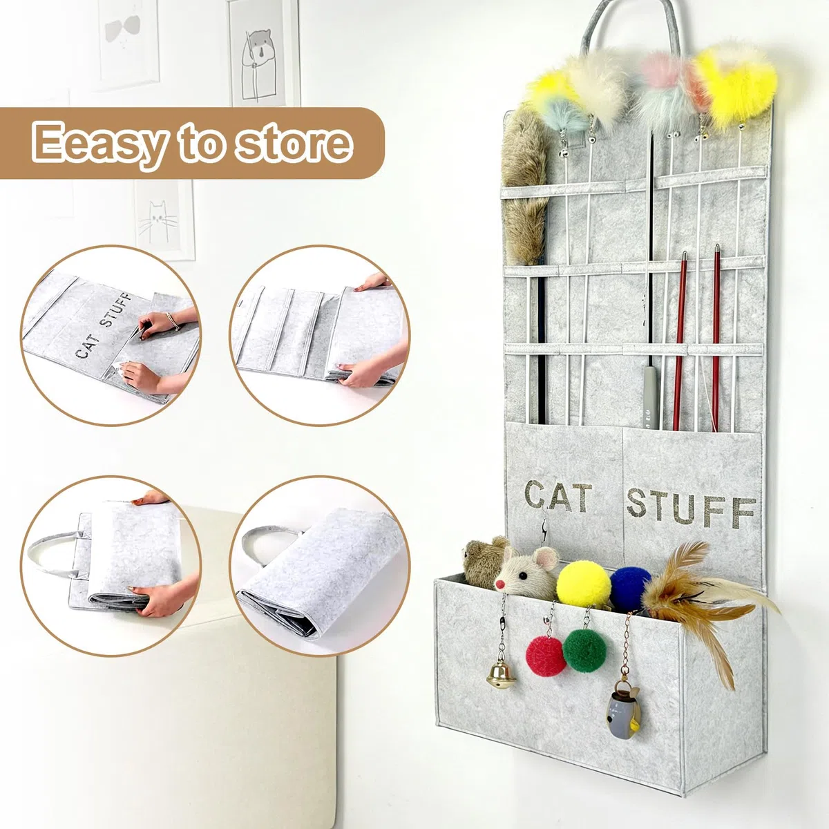 FARYODI Contenitore per la pesca dei gatti, organizzatore per gatti e giocattoli, scatola per giocattoli per gatti, grigio, 40 x 80 x 20 cm