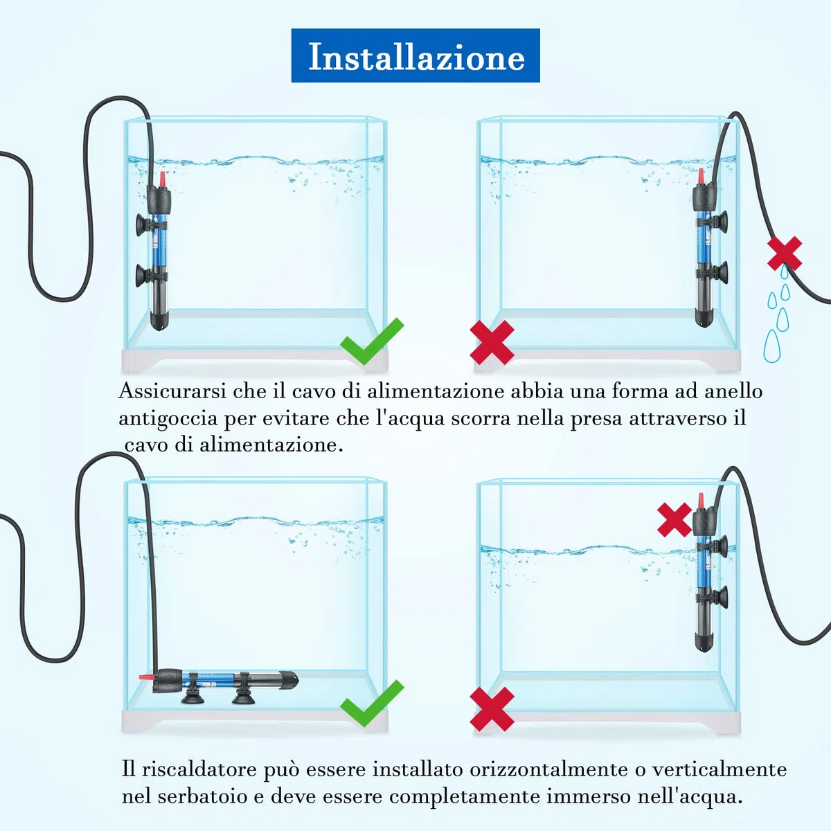 Riscaldatore per Acquario 25W 50W 100W 300W, Riscaldatore Sommergibile in Vetro per Acquari da 5L-300 Litri per Pesci e Tartarughe (50W)