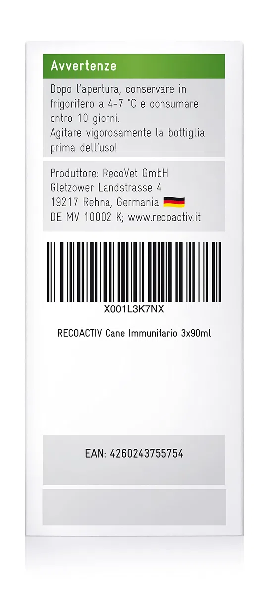 RECOACTIV Tonico Immunitario per cani, 3 x 90 ml, integratore alimentare per rafforzare il sistema immunitario, prevenire i sintomi di carenze e stimolare efficacemente l’appetito