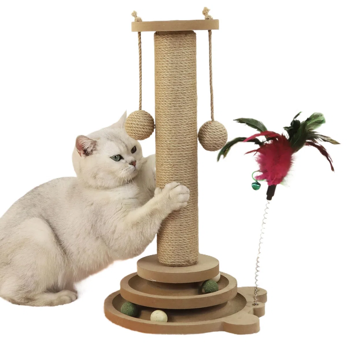 Tiragraffi per Gatti | Torre Con Palline Per Gatti,Struttura Arrampicabile Con Bacchetta Gioco E Palle In Sisal Resistente Verticale Per Cuccioli