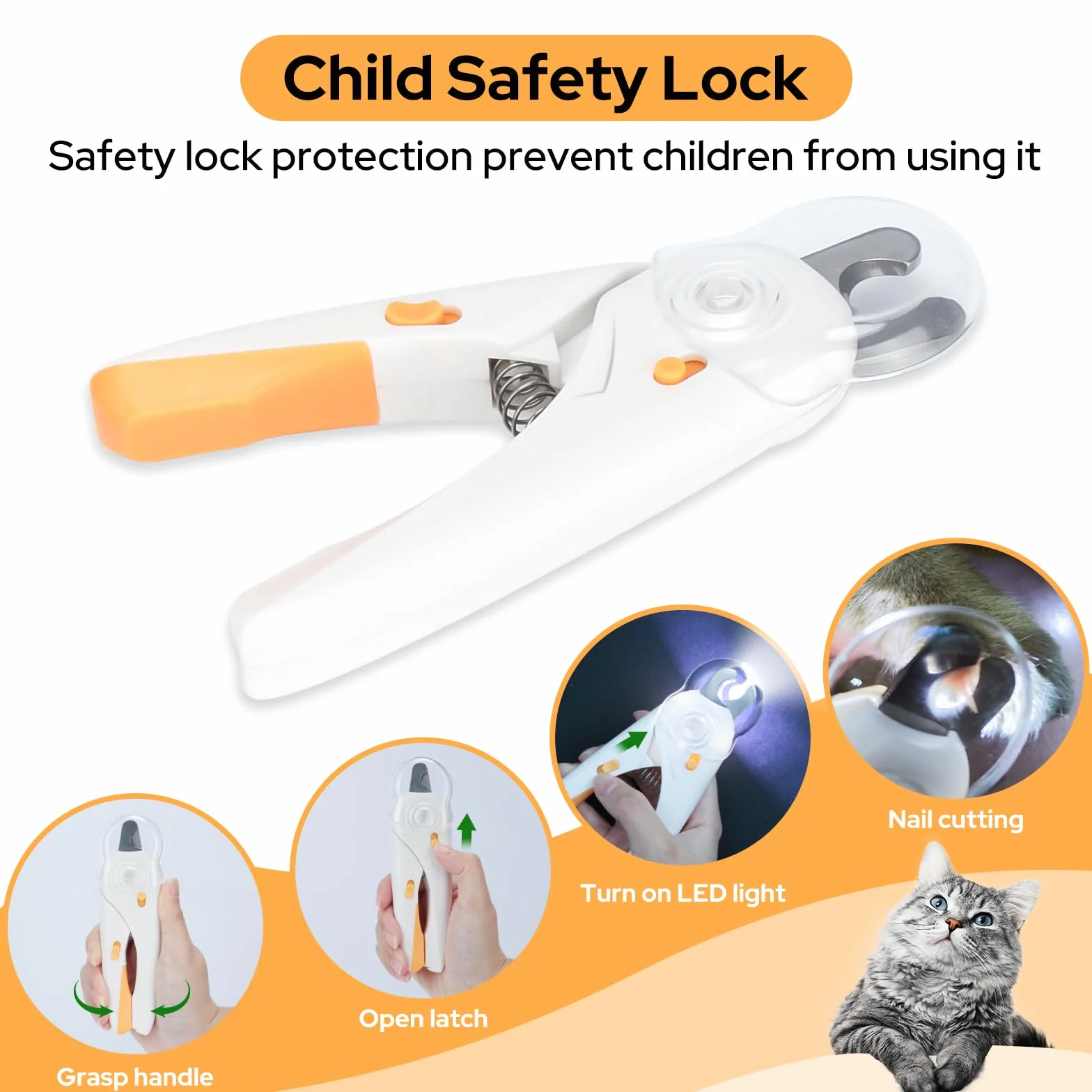 Alyvisun Taglia Unghie per Cane, Tagliaunghie Gatto con Illuminazione LED, Protezione di Sicurezza, Lima per Unghie e Protezione Contro Gli Schizzi, Per Animali di Grande, Medio e Piccola Taglia