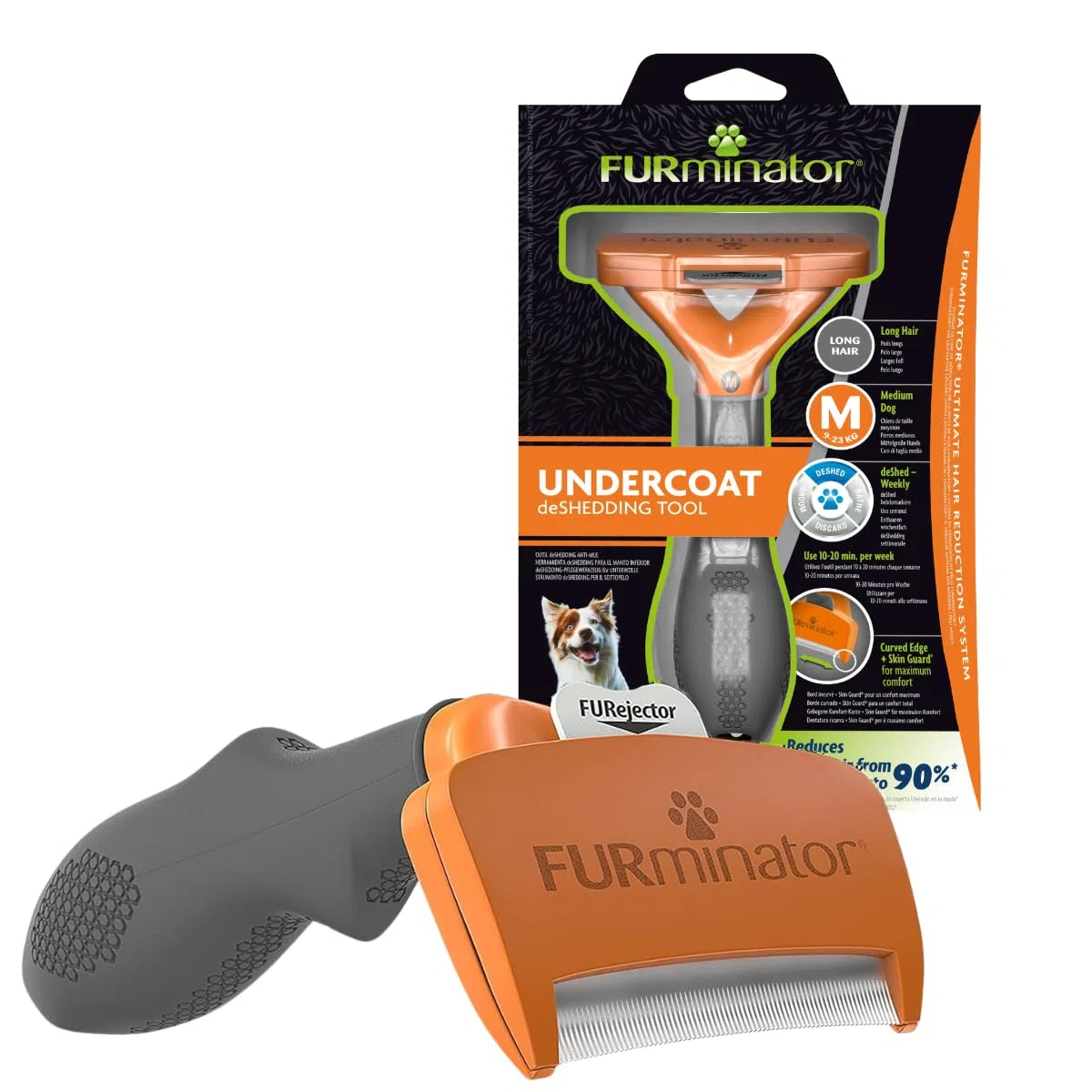 FURminator deShedding Tool per Cani Taglia M Pelo Lungo - Spazzola per Cani di taglia media per rimuovere il sottopelo - Design migliorato