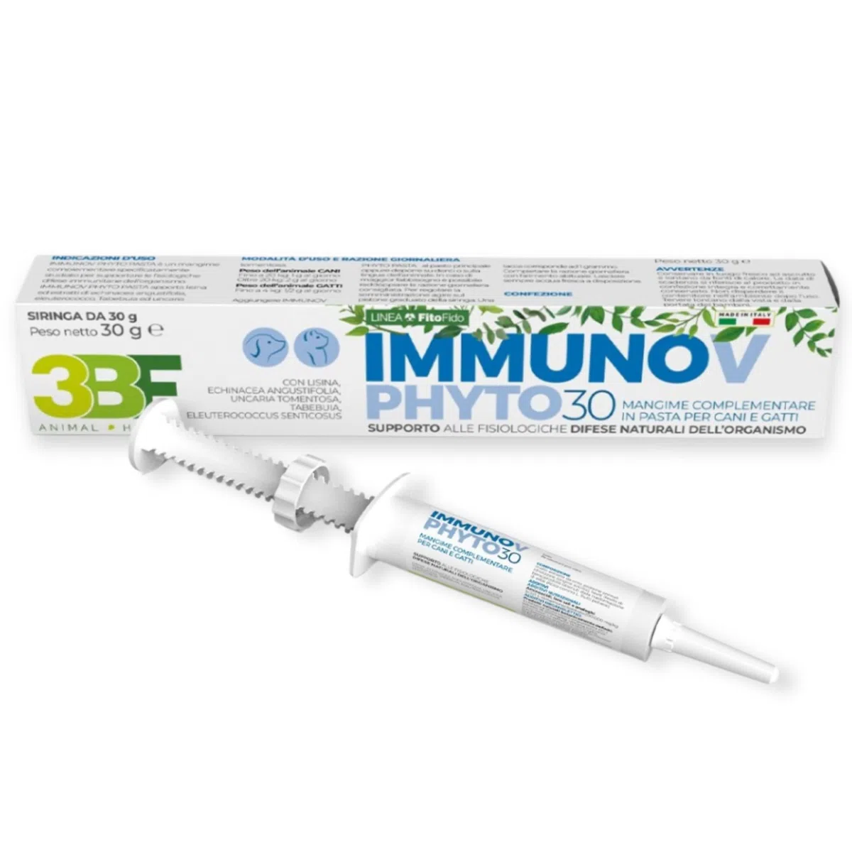 Trebifarma Immunov Phyto Pasta per Cani e Gatti – Supporto Naturale alle Difese Immunitarie – Mangime Complementare per il Sistema Immunitario – Siringa Graduata Multidose da 30g
