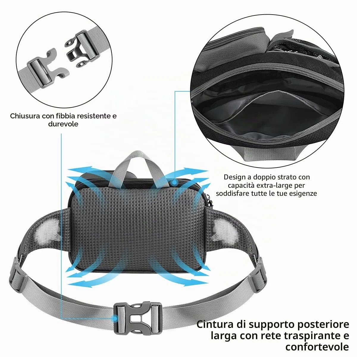 ETACCU Guinzaglio Libero per Cani con Tasca per Cellulare, Supporto per Bottiglia D'acqua, Guinzaglio da Jogging – Cintura Regolabile 63 – 127 cm Assorbimento Degli urti Riflettenti Espandibile