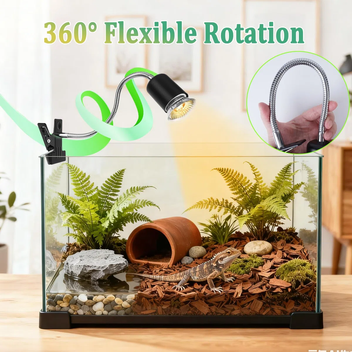 LURICO Lampada uvb Tartarughe, Lampada Rettile e Anfibio con 2 Lampadine UVA UVB, Interruttore Timer Regolabile, Lampadina Riscaldante con Morsetto Rotante a 360 ° per Tartarughe Rettili Lucertole