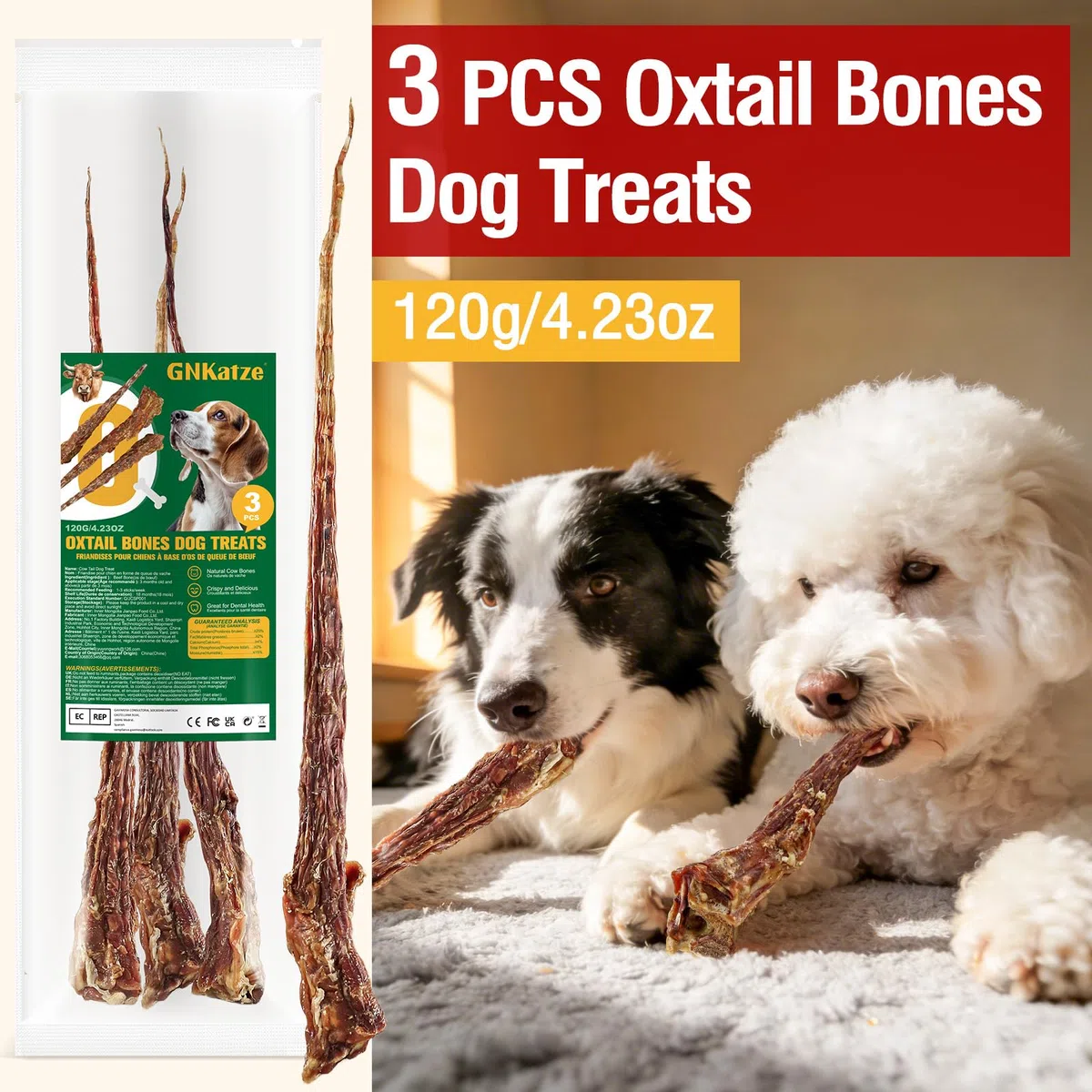 Buoni di coda di manzo naturali per cani - masticare dentale di lunga durata, senza pelle cruda e digeribile cane munge, manzo a base di erba con ingrediente unico (125g)