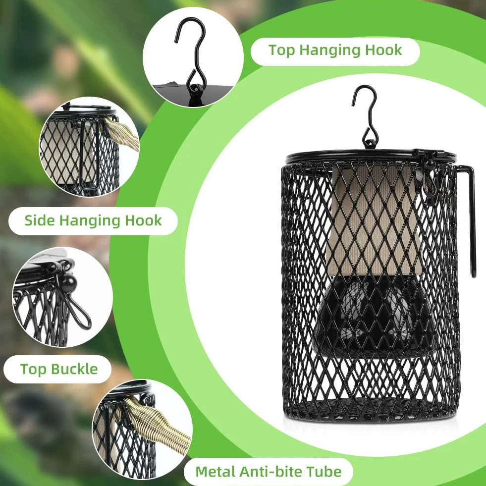Lampada termica per tartarughe, lampada termica per rettili con cestino protettivo, confezione da 2 lampade termiche in ceramica con supporto base, temperatura regolabile, per rettili, tartarugh