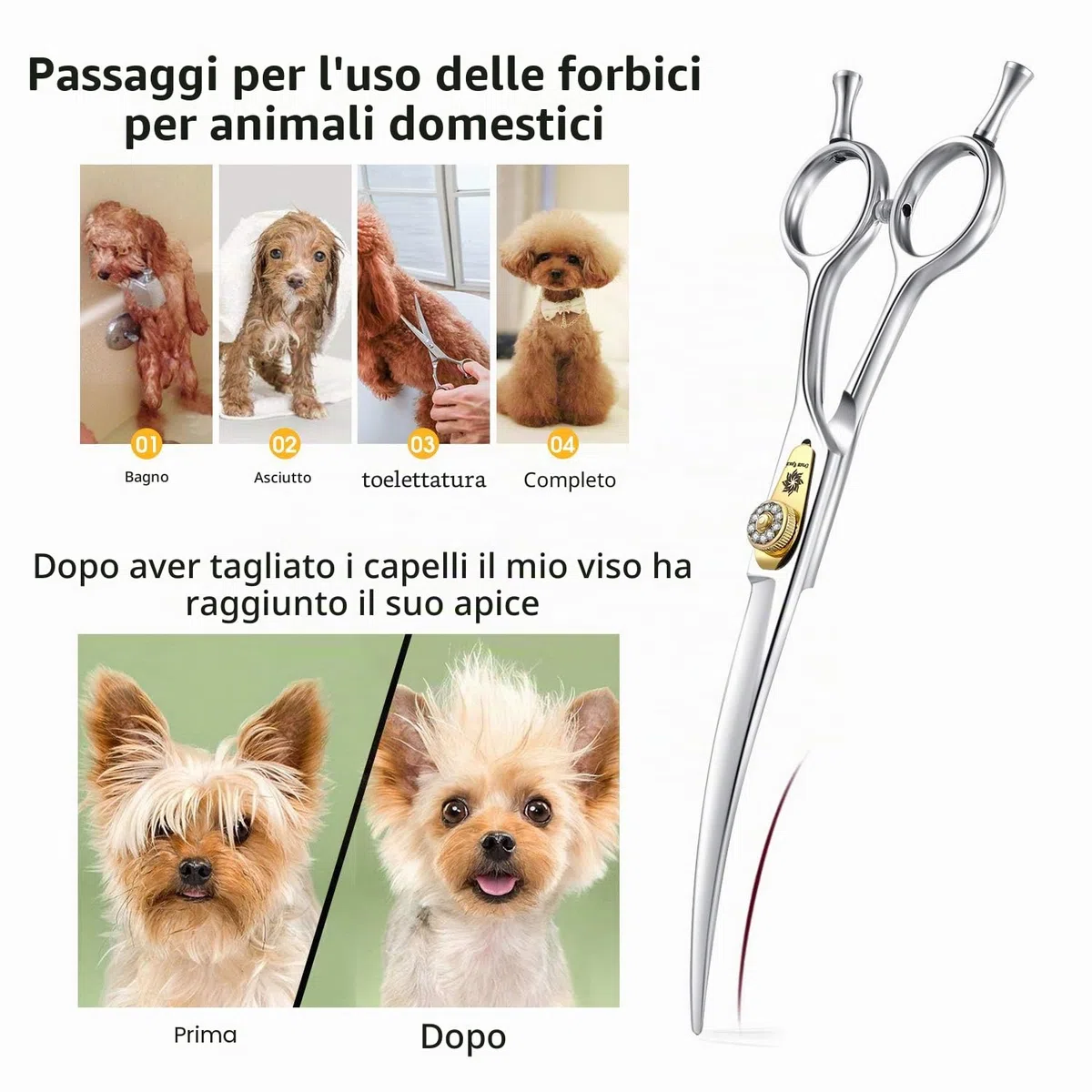 Dream Reach Forbici Curve da 7,0 Pollici per Cani e Gatti - Toelettatura per Peli di Animali - Acciaio Inossidabile 440C Giapponese
