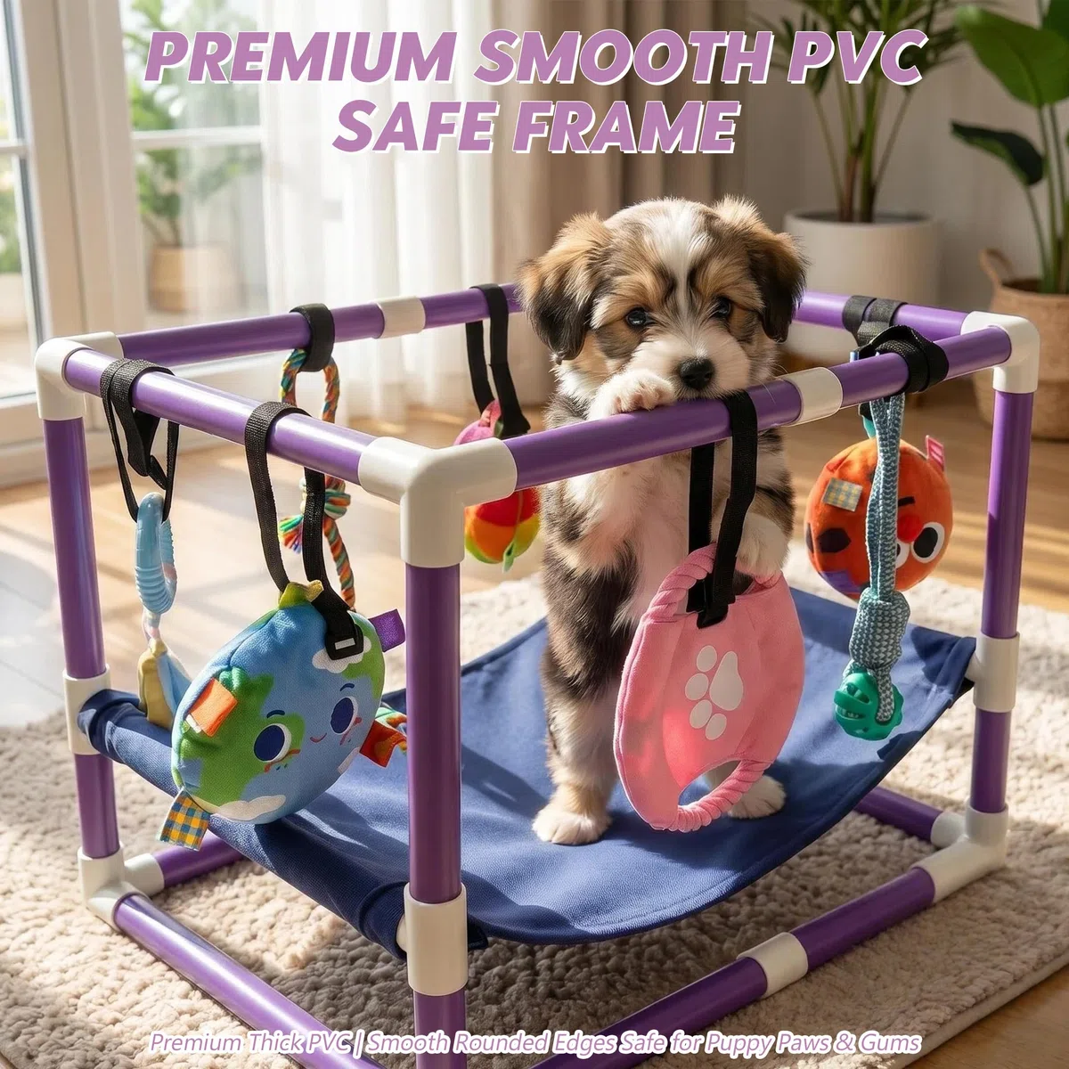 Parco giochi per cuccioli, con 8 giocattoli, parco giochi per cani di piccola taglia, centro attività per cani, telaio in PVC, amaca, giocattolo per addestramento, calma al chiuso