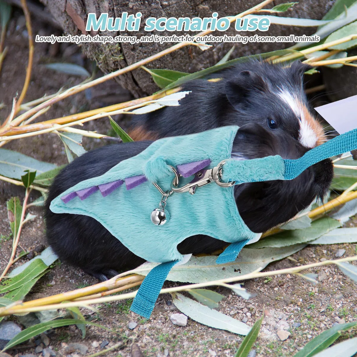 jojofuny Imbracatura e Guinzaglio per Piccoli Animali Set Pettorina a Gilet Dinosauro Blu Guinzaglio Corto Regolabile per Conigli Furetti Criceti e Lucertole Adatto per Passeggiate