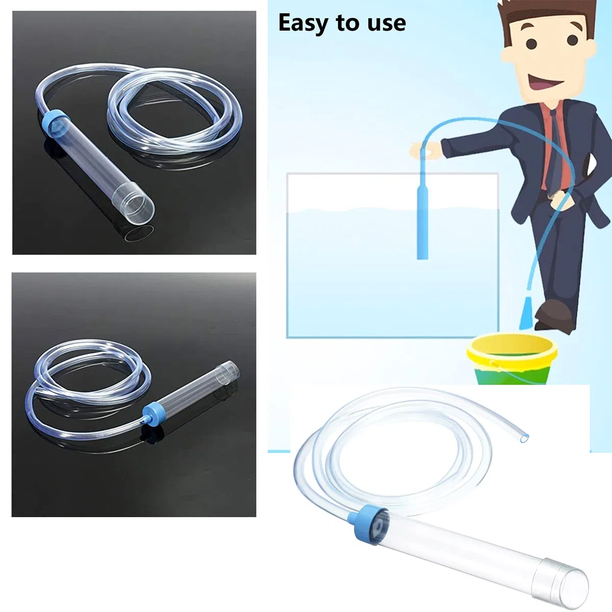 Acquario Cambio Acqua Manuale Sifone Aspirarifiuti Acquario per Pesci Rtrumento di Pulizia dell'acquario Tubo del sifone Con tubo da 59 pollici per Acquario Serbatoio per Pesci Scolapiatti Filtro