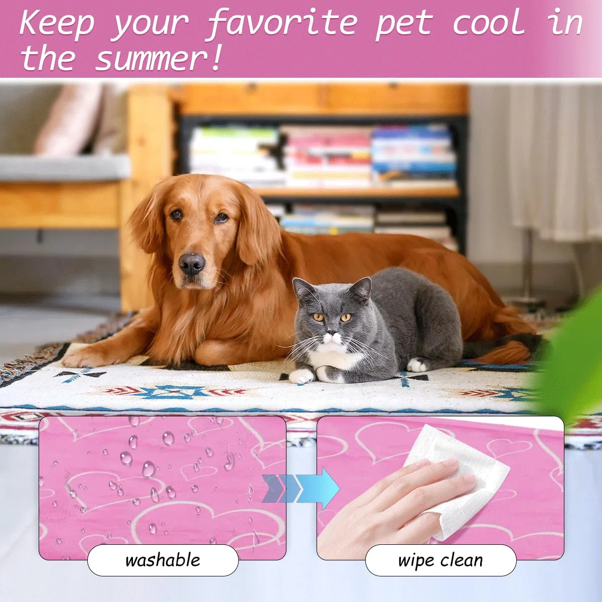 Tappetino Refrigerante Cane,Tappeto Refrigerante per Cani 60*90cm,Rosa Tappetino Refrigerante Gatto con Gel Non Tossico,Tappeto Refrigerante per Gatti Ideale per Cani,Gatti,Animali Domestici in Estate