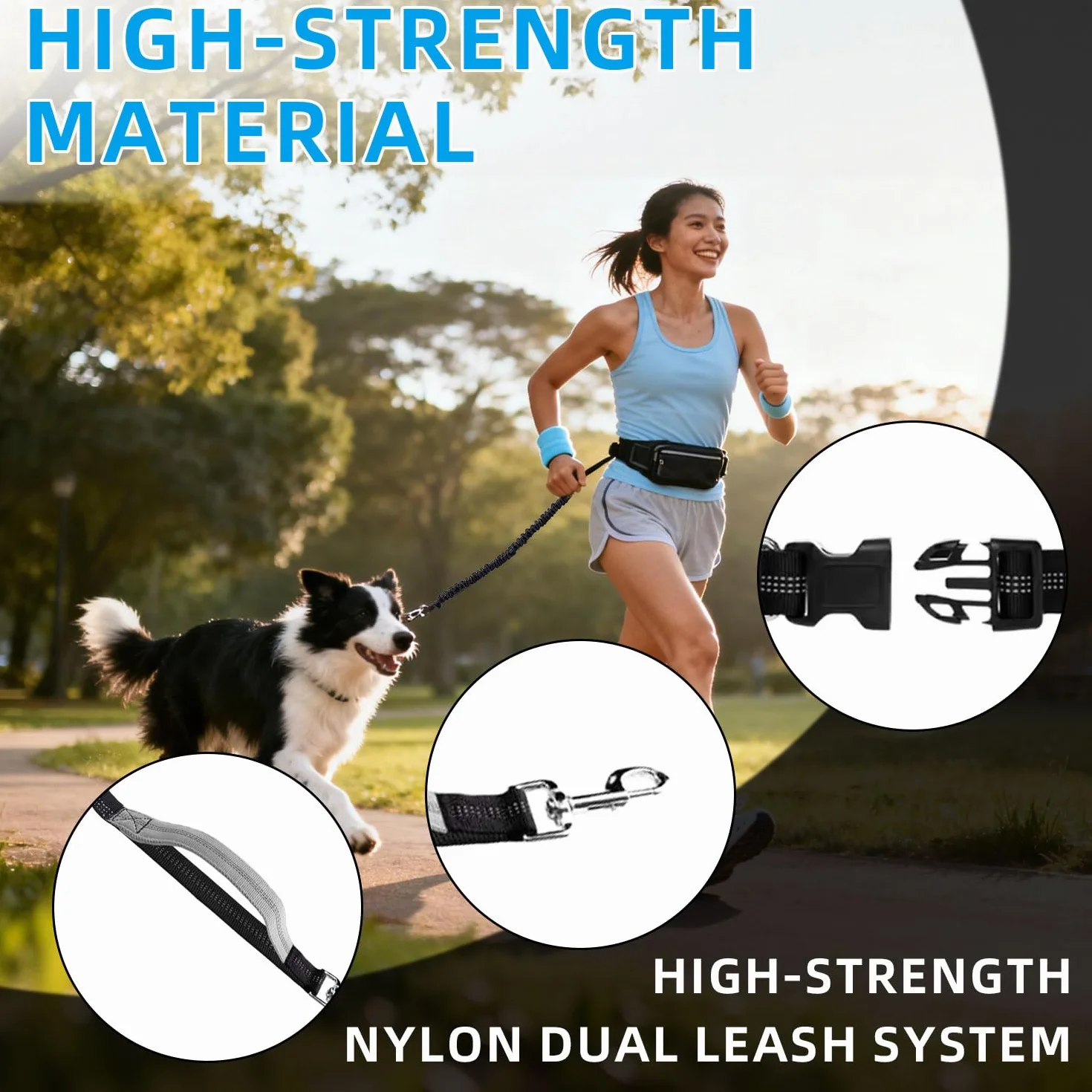 Guinzaglio per Cani, Guinzaglio Cane,Guinzaglio Doppio per Cani, Cintura in Vita Regolabile, Riflettente, Guinzaglio Mani Libere per Cani, per Corsa,Jogging，Camminata,Allenamento, Escursionismo(Nero)