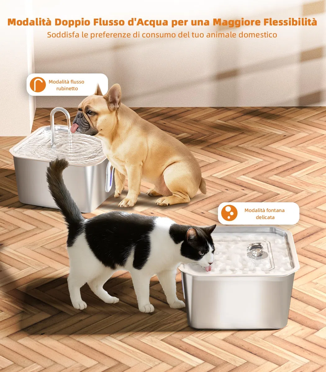 4L Fontanella per Gatti Acciaio con 3 Filtri Fontana Per Animali Domestici Per Gatti Animali Domestici Da Interno Cani Piccoli Animali Distributore Automatico Di Acqua Per Cani
