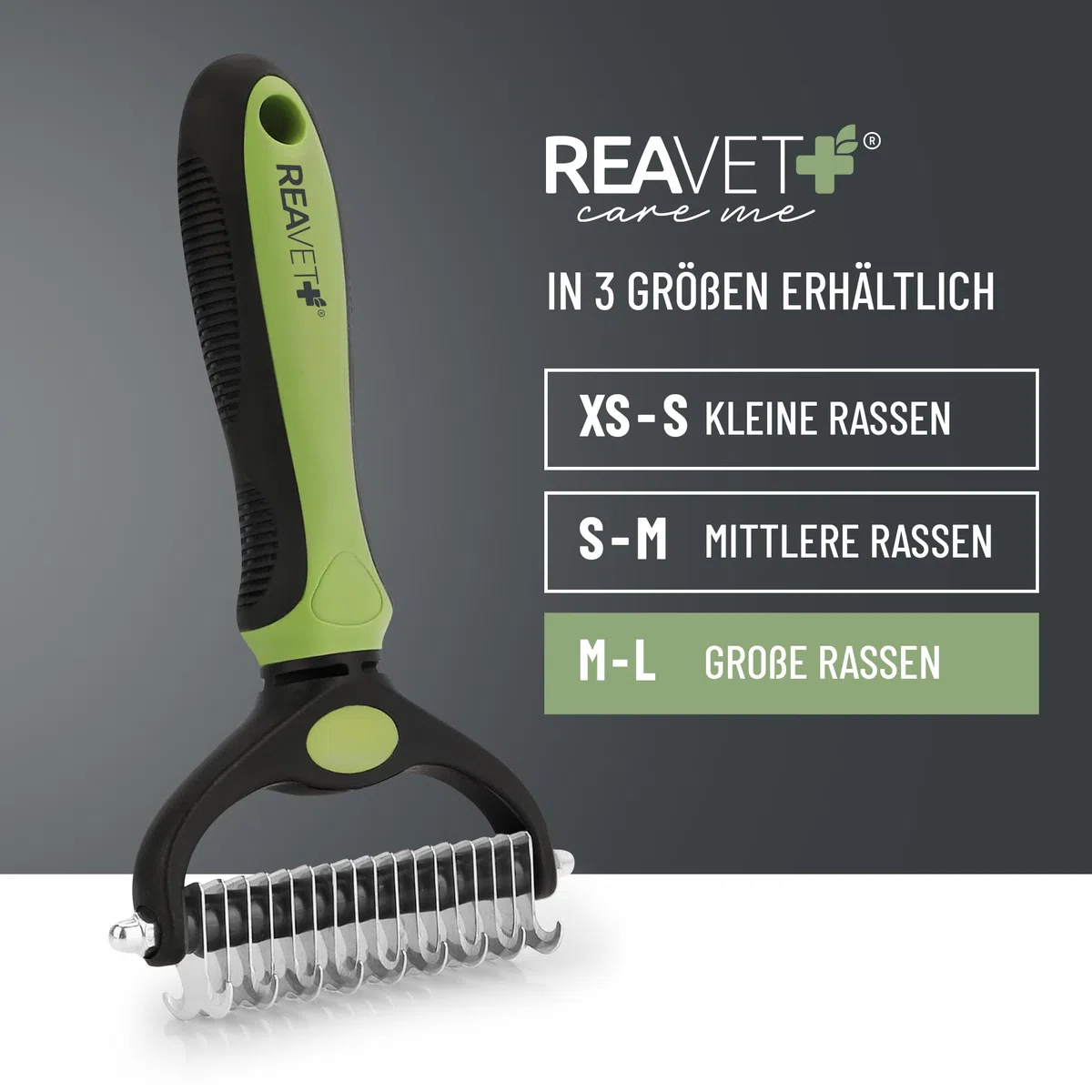 ReaVET Spazzola per cani e gatti, per capelli lunghi, taglia M-L, rimuove sottopelo e infeltrimenti, con effetto massaggio e protezione dei peli di copertura, spazzola per cani, gatti