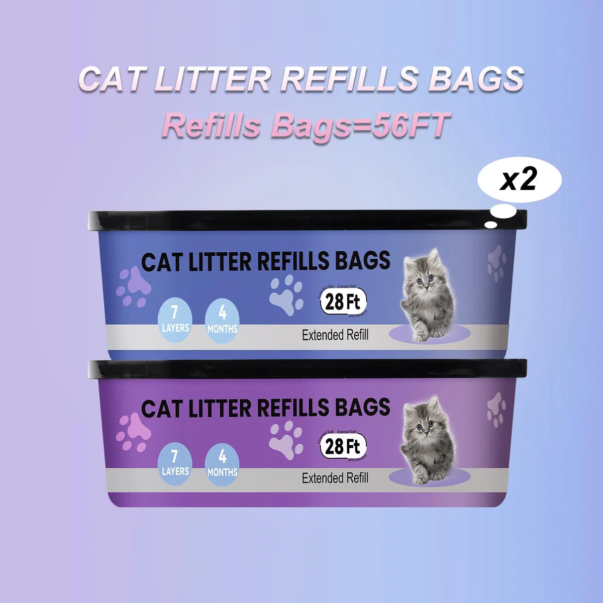 compatibili con i modelli Litter Genie Standard,Plus,XL e Style Box Refills,Controllo dell'odore super potente，Ricarica per Gatti，8,5 m per confezione, 2 ricariche