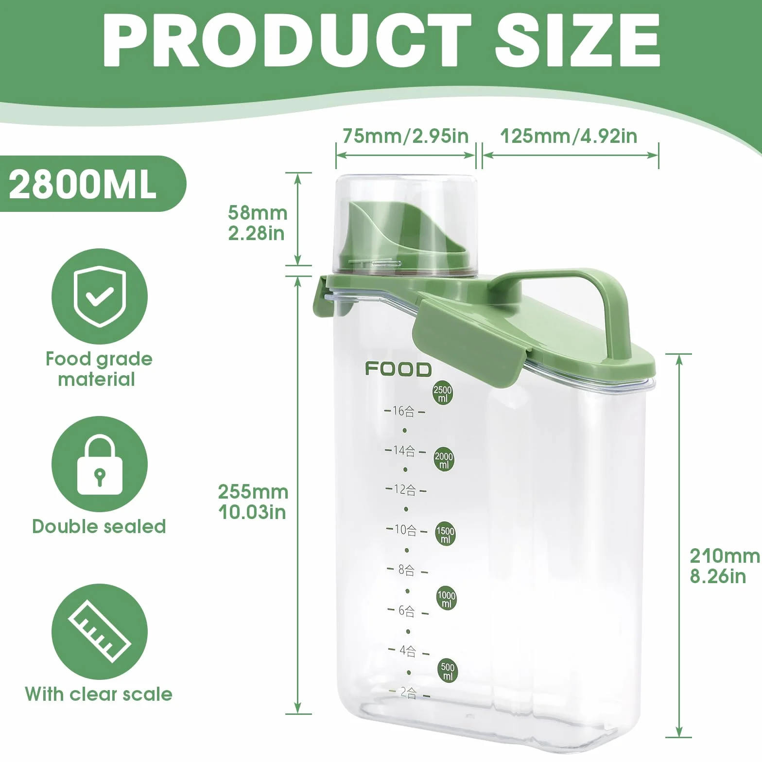 Contenitore Crocchette Cane 3L Contenitore Ermetico Trasparente Porta Crocchette Gatto Senza BPA con Misurino e Manico per Cereali Cibo Secco Riso e Farina