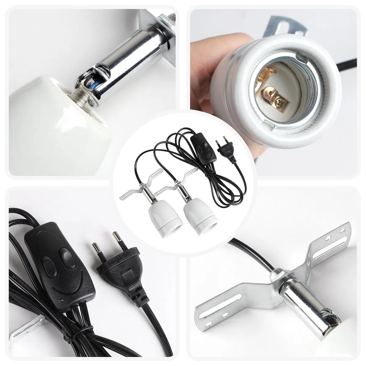 CPROSP Portalampada E27 Rettile Doppia Testa, con 2 * 25W Lampada, Lampada Riscaldante Presa con Doppio Interruttore, 1,8M Cavo e Spina, Lucertola Tartaruga UV, Presa in Porcellana Ruotabile a 360°