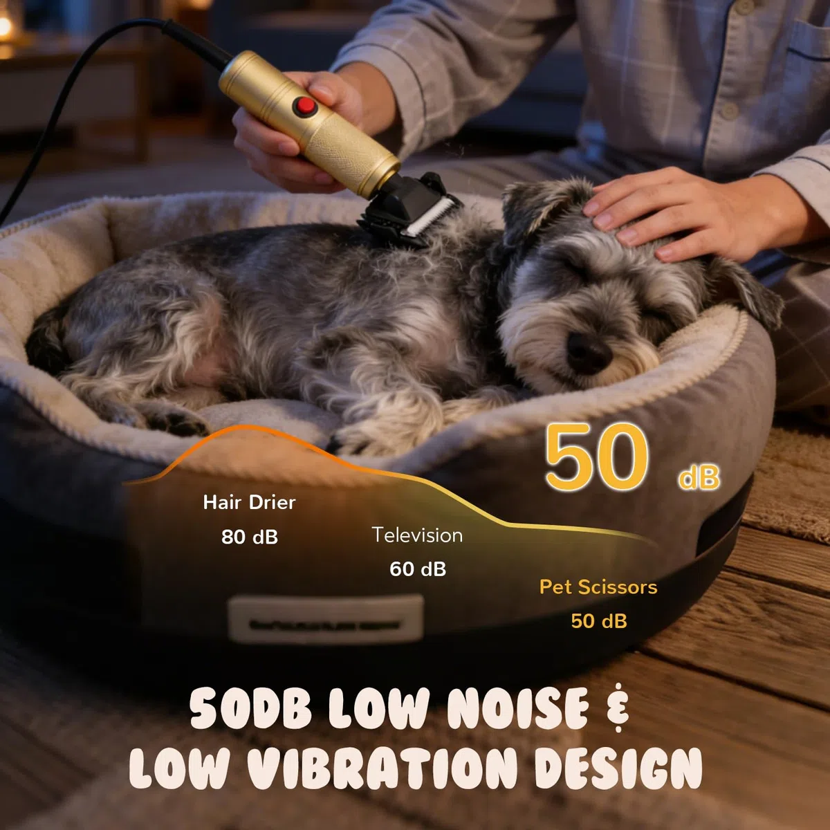 CGOLDENWALL Tosatrice per Cani 280W, Velocità Senza Passaggi 2000-6000RPM, Rumore Basso <50dB, Cavo 3m, 2 Lame Ceramiche Rimovibili, 2 Pettini Accessori per Cane, Gatto e Tutti i Tipi di Pelo (Dorato)