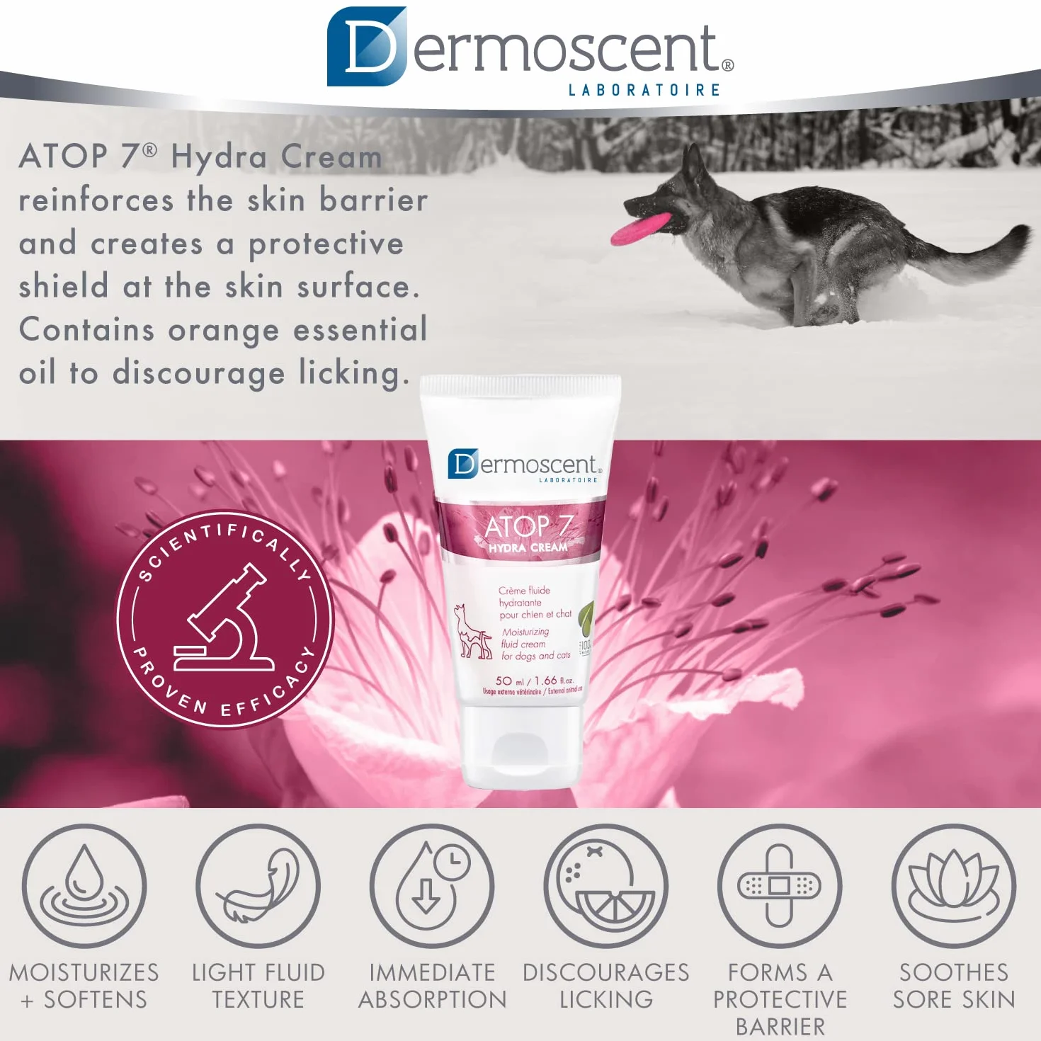 Dermoscent ATOP 7 Hydra Cream per cani e gatti per alleviare il prurito della pelle secca e soggetta ad allergie - Formulato dal dermatologo veterinario - 50 ml / 1,66 fl. oncia.