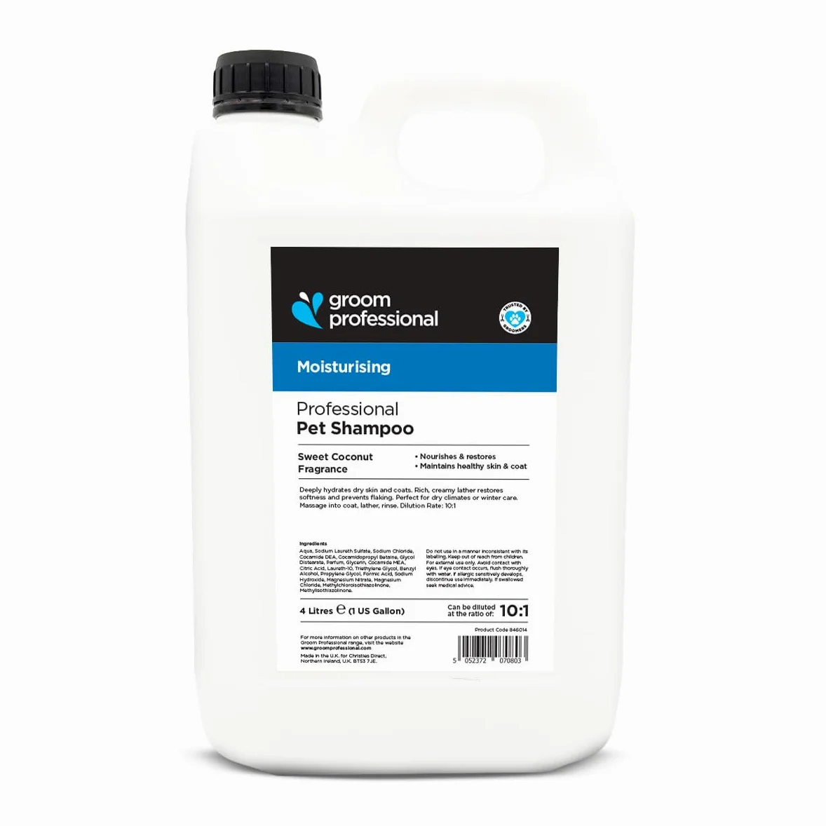Groom Professional Coconut Moisturising Dog Shampoo (4 L) – Salon Size 10:1 Concentrate, Nourishes & Conditions Dry Coats, Sweet Coconut Scent, Hydrating Grooming Shampoo, UK